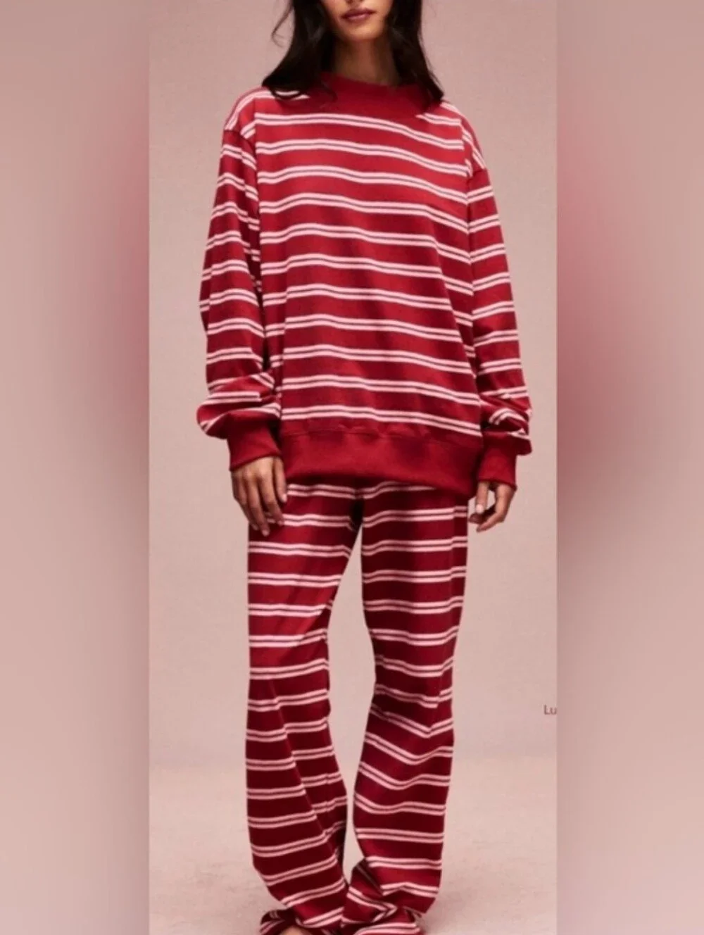Parke Set Mockneck Sweatshirt & Pants Valentine’s Day Amour Stripes Sz L/XL & S